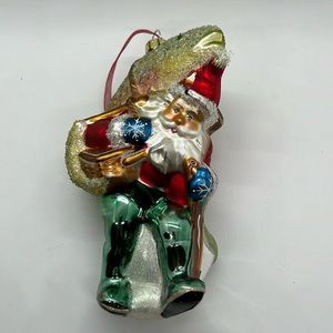 Vintage Handblown Glass Santa Fishing Ornament